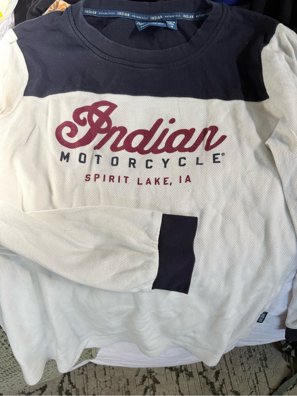 Indian Motorcycle Women's Two-Tone Long Sleeve Tee in White and Navy